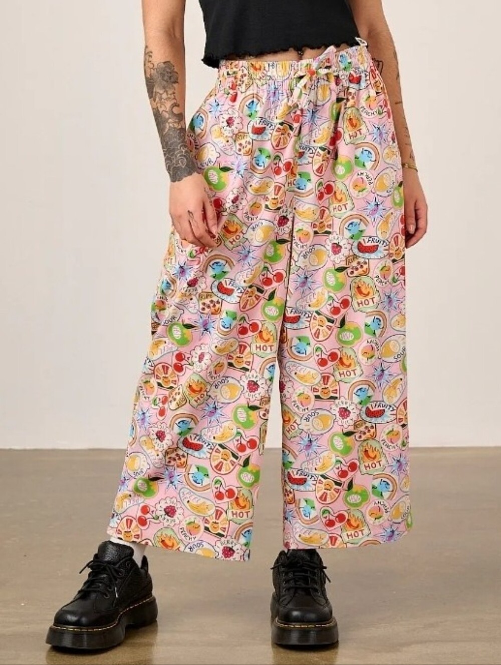 Lucy & Yak Chuck Cropped Drawstring Pants M Brooke Hornsby Wide Leg